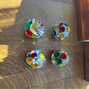 4 vintage atomic foil Pom Pom ball Christmas ornaments